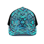 Turquoise Ethnic Aztec Trippy Print Black Mesh Trucker Cap