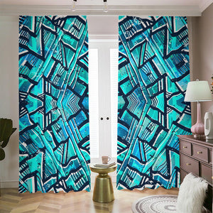 Turquoise Ethnic Aztec Trippy Print Blackout Pencil Pleat Curtains