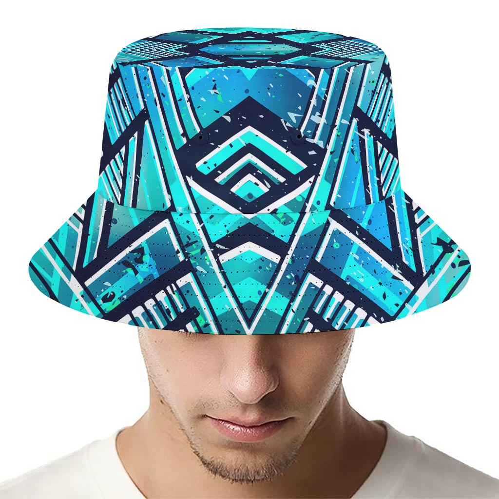 Turquoise Ethnic Aztec Trippy Print Bucket Hat