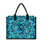 Turquoise Ethnic Aztec Trippy Print Canvas Tote Bag