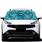 Turquoise Ethnic Aztec Trippy Print Car Windshield Snow Cover
