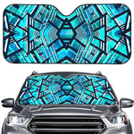 Turquoise Ethnic Aztec Trippy Print Car Windshield Sun Shade