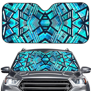 Turquoise Ethnic Aztec Trippy Print Car Windshield Sun Shade