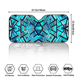 Turquoise Ethnic Aztec Trippy Print Car Windshield Sun Shade