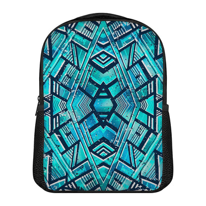 Turquoise Ethnic Aztec Trippy Print Casual Backpack
