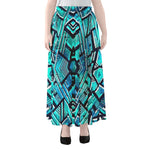 Turquoise Ethnic Aztec Trippy Print Chiffon Maxi Skirt