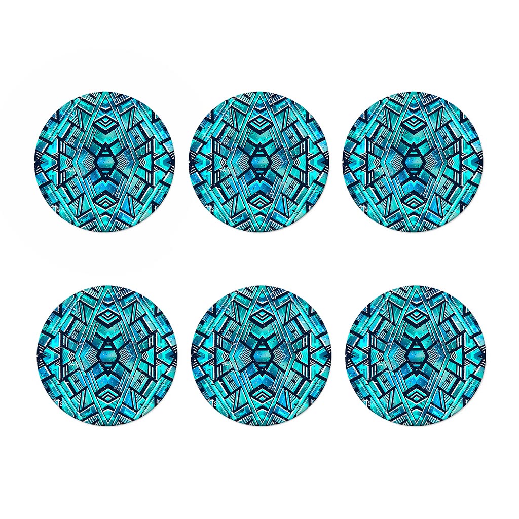 Turquoise Ethnic Aztec Trippy Print Coaster Set