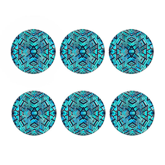 Turquoise Ethnic Aztec Trippy Print Coaster Set