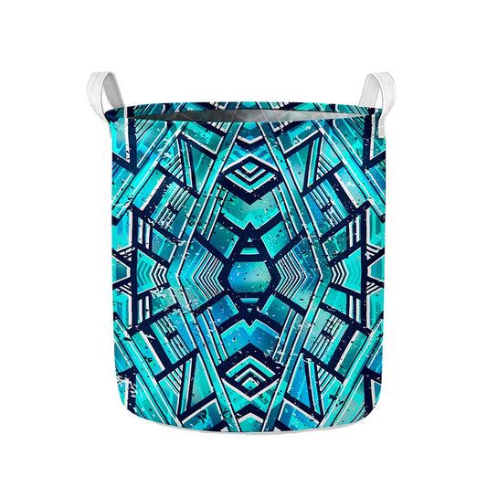 Turquoise Ethnic Aztec Trippy Print Collapsible Laundry Basket