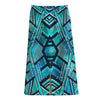 Turquoise Ethnic Aztec Trippy Print Cotton Front Slit Maxi Skirt