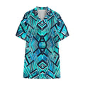 Turquoise Ethnic Aztec Trippy Print Cotton Hawaiian Shirt