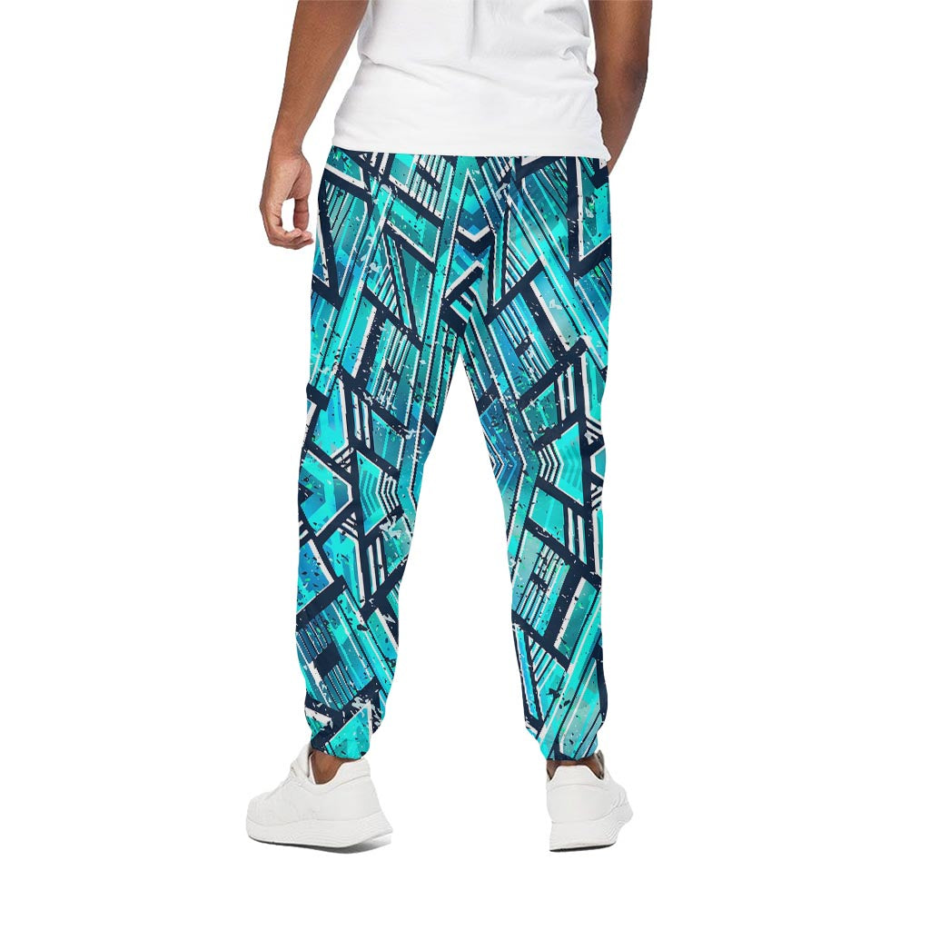 Turquoise Ethnic Aztec Trippy Print Cotton Pants