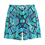 Turquoise Ethnic Aztec Trippy Print Cotton Shorts