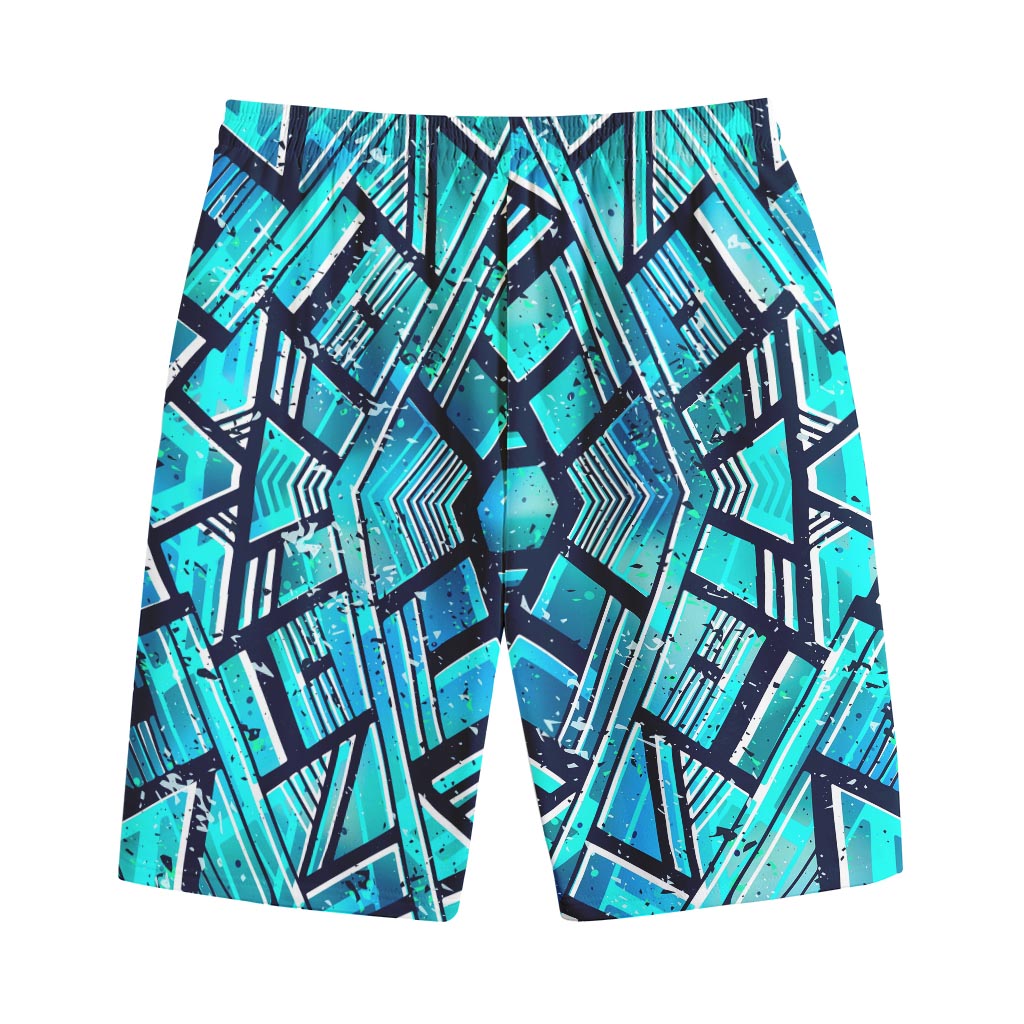 Turquoise Ethnic Aztec Trippy Print Cotton Shorts