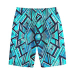 Turquoise Ethnic Aztec Trippy Print Cotton Shorts