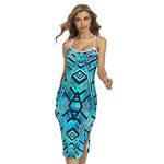 Turquoise Ethnic Aztec Trippy Print Cross Back Cami Dress