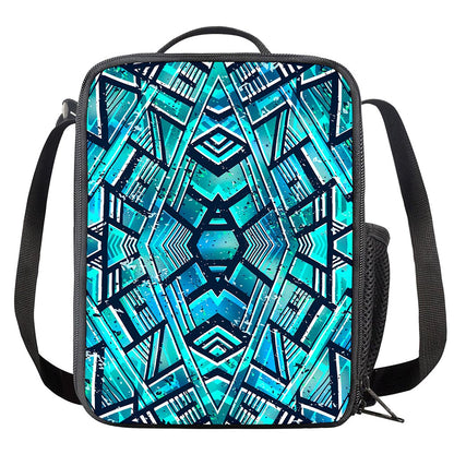 Turquoise Ethnic Aztec Trippy Print Crossbody Lunch Bag