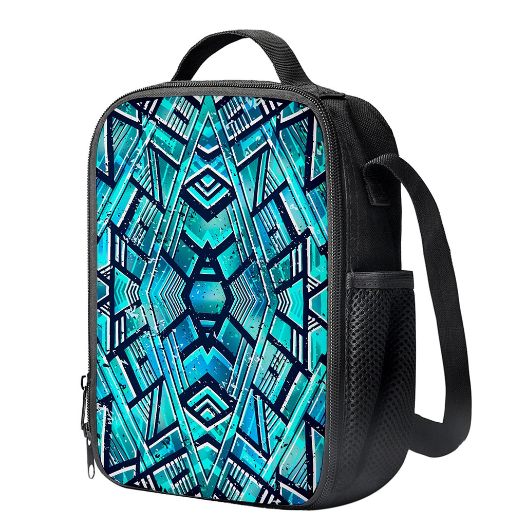 Turquoise Ethnic Aztec Trippy Print Crossbody Lunch Bag