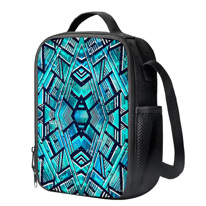 Turquoise Ethnic Aztec Trippy Print Crossbody Lunch Bag