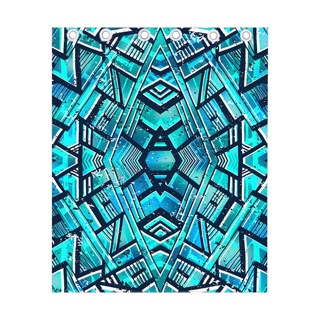 Turquoise Ethnic Aztec Trippy Print Curtain