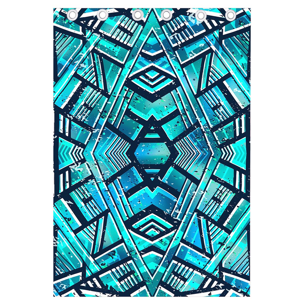 Turquoise Ethnic Aztec Trippy Print Curtain