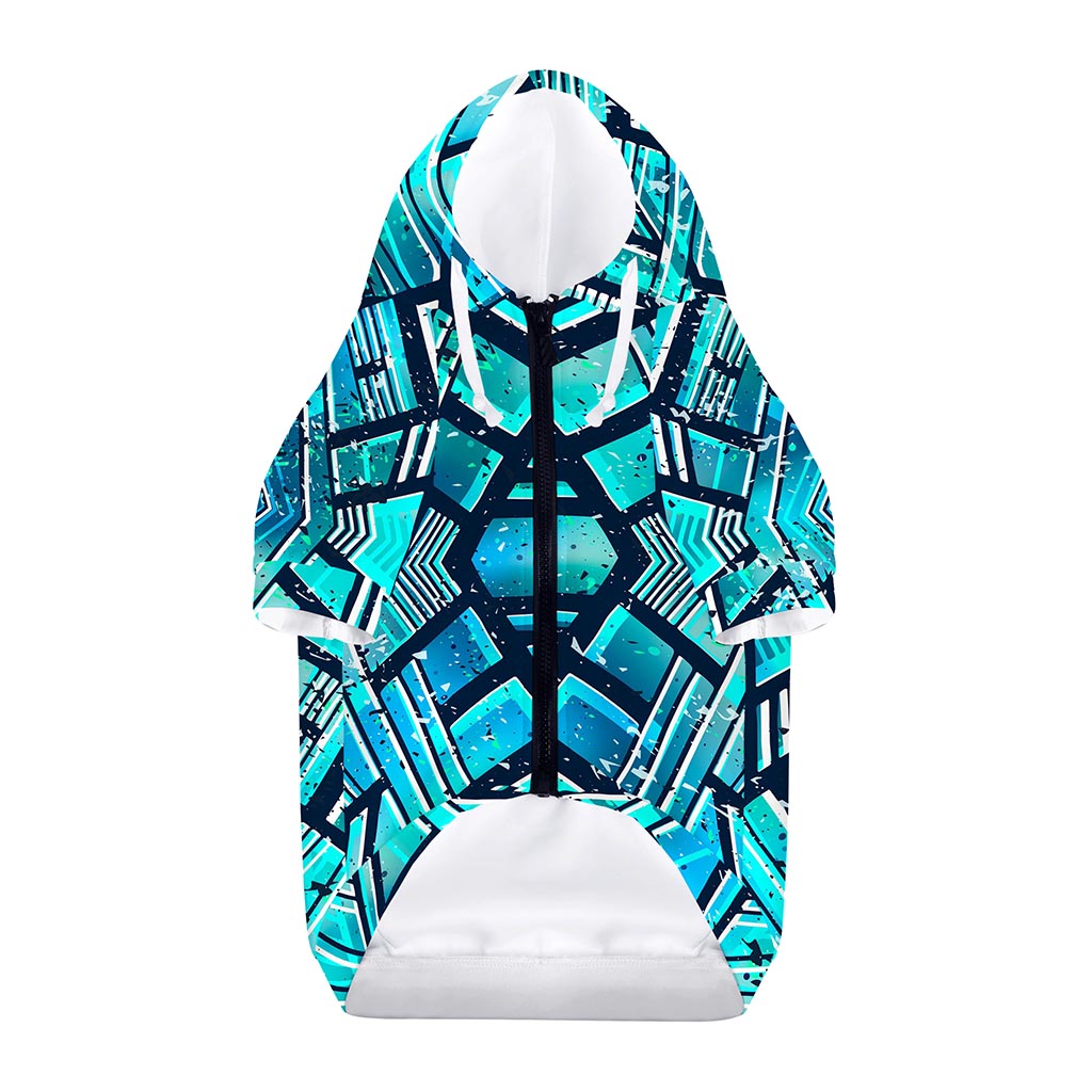 Turquoise Ethnic Aztec Trippy Print Dog Zip Up Hoodie