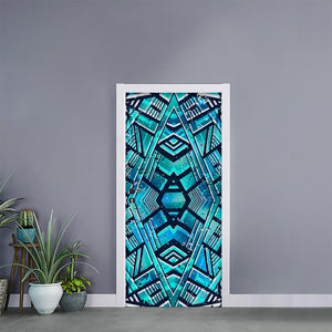 Turquoise Ethnic Aztec Trippy Print Door Sticker