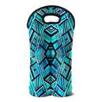 Turquoise Ethnic Aztec Trippy Print Double Neoprene Wine Tote