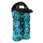 Turquoise Ethnic Aztec Trippy Print Double Neoprene Wine Tote