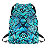 Turquoise Ethnic Aztec Trippy Print Drawstring Backpack
