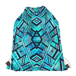 Turquoise Ethnic Aztec Trippy Print Drawstring Bag