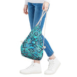Turquoise Ethnic Aztec Trippy Print Drawstring Bag