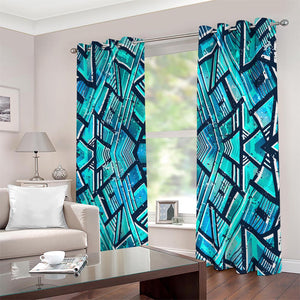 Turquoise Ethnic Aztec Trippy Print Extra Wide Grommet Curtains