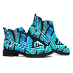Turquoise Ethnic Aztec Trippy Print Flat Ankle Boots