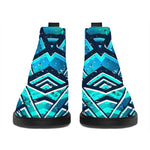 Turquoise Ethnic Aztec Trippy Print Flat Ankle Boots