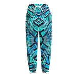 Turquoise Ethnic Aztec Trippy Print Fleece Lined Knit Pants