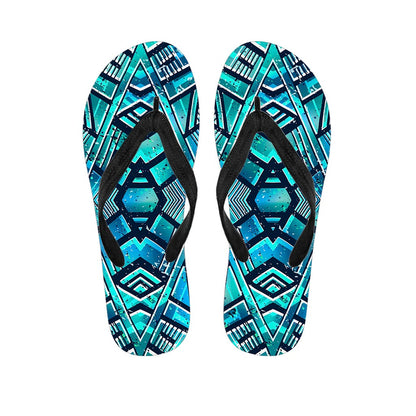 Turquoise Ethnic Aztec Trippy Print Flip Flops