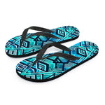 Turquoise Ethnic Aztec Trippy Print Flip Flops