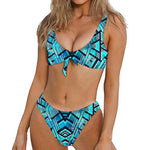 Turquoise Ethnic Aztec Trippy Print Front Bow Tie Bikini