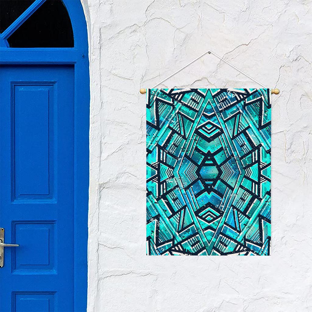 Turquoise Ethnic Aztec Trippy Print Garden Flag