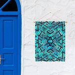 Turquoise Ethnic Aztec Trippy Print Garden Flag