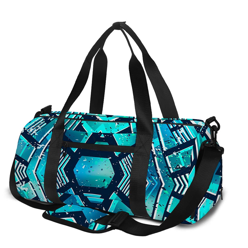 Turquoise Ethnic Aztec Trippy Print Gym Bag