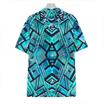Turquoise Ethnic Aztec Trippy Print Hawaiian Shirt