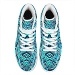 Turquoise Ethnic Aztec Trippy Print High Top Leather Sneakers