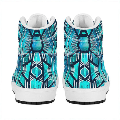Turquoise Ethnic Aztec Trippy Print High Top Leather Sneakers