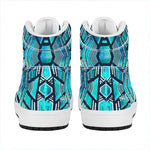 Turquoise Ethnic Aztec Trippy Print High Top Leather Sneakers