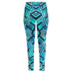 Turquoise Ethnic Aztec Trippy Print High-Waisted Pocket Leggings