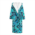Turquoise Ethnic Aztec Trippy Print Hooded Bathrobe