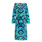 Turquoise Ethnic Aztec Trippy Print Hooded Bathrobe