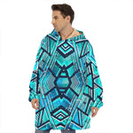 Turquoise Ethnic Aztec Trippy Print Hoodie Blanket